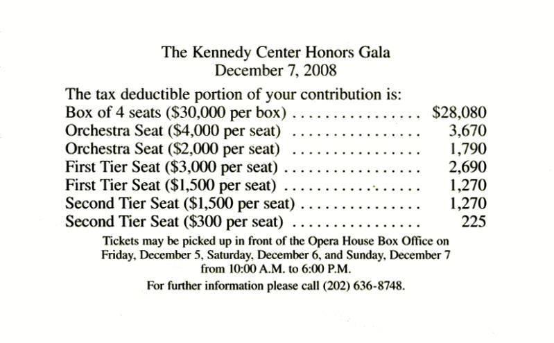 The Who - December 7, 2008 - USA - Kennedy Center Honors Invitation
