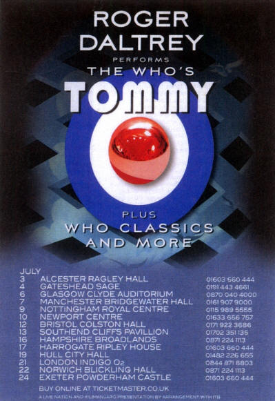 Roger Daltrey - Tommy - July, 2011 UK Mini-Flyer