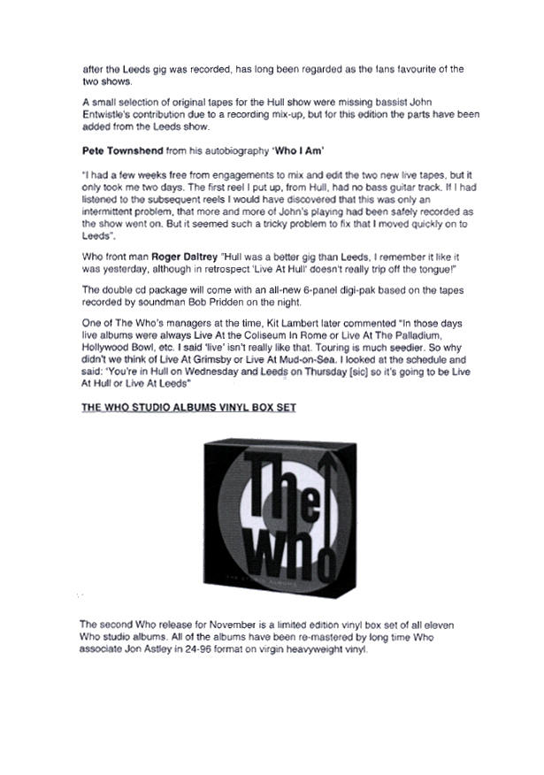 The Who - Whovember - 2012 UK Press Kit