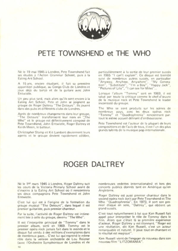 1975 - The Who - Tommy - France Press Kit