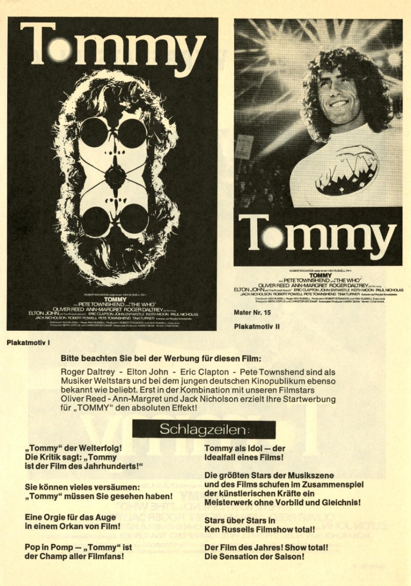 The Who - Tommy - 1975 Germany Press Kit