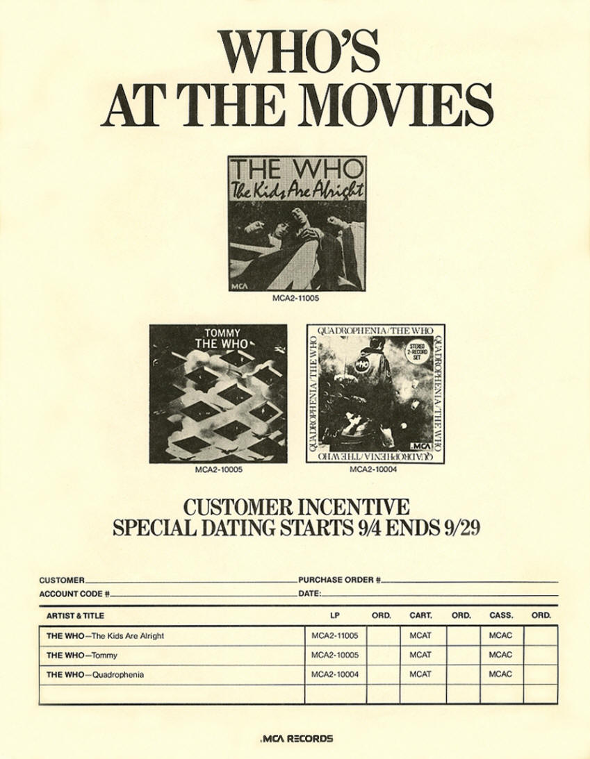 The Who - Who's At The Movies - 1979 USA Press Kit