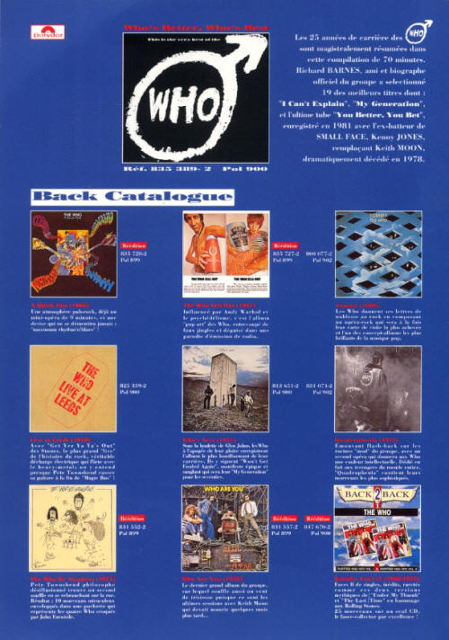 The Who - Who's Better, Who's Best - 1988 France Press Kit (back cover)