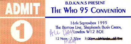 The Who - The Who Convention - September 16, 1995 UK Ticket
