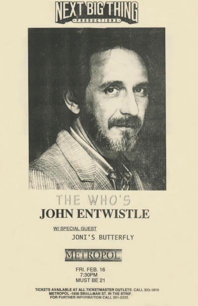 John Entwistle - Metropol - Pittsburgh, PA -  February 16, 1996 - USA (Promo) Poster