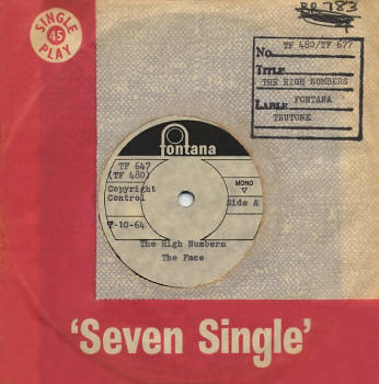 I'm The Face/Zoot Suit - South Africa - 1964 Fontana 7" Acetate (front)