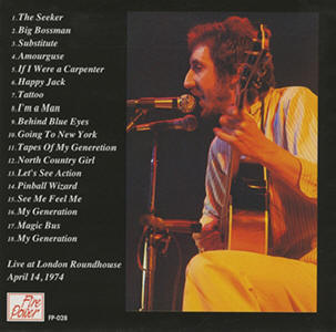 Pete Townshend - Wild Action - 04-14-74 - London Roundhouse - CD (Back Cover)