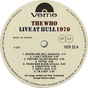 The Who - The Who Live At Hull 1970 - LP (Label)
