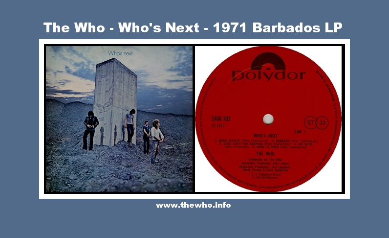 The Who - Who's Next - 1971 Barbados LP