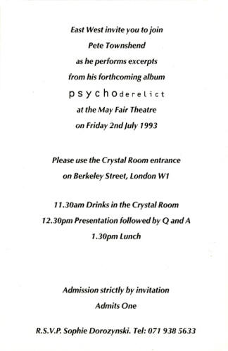 Pete Townshend - Mayfair Theatre London, UK - July 2, 1993