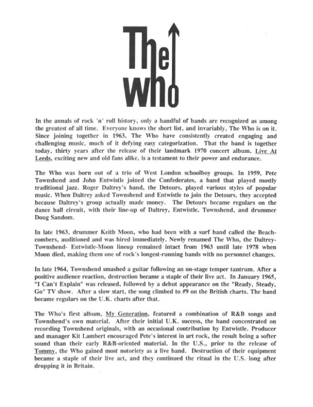 The Who - BBC Sessions - 2000 Press Kit
