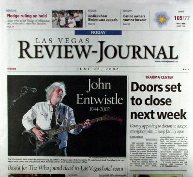 John Entwistle - USA - Las Vegas Review-Journal - June 28, 2002