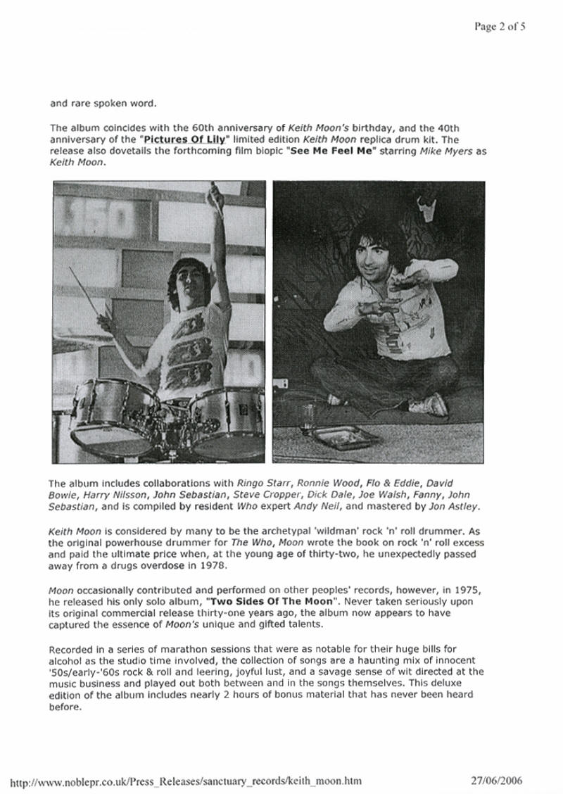 Keith Moon - Two Sides Of The Moon - 2006 UK Press Kit