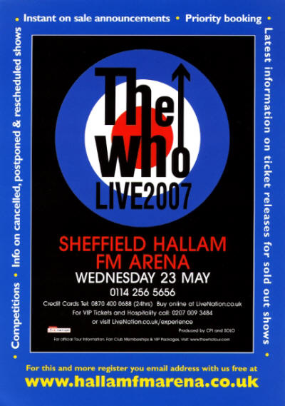 The Who - Sheffield Hallam FM Arena - 2007 UK Handbill