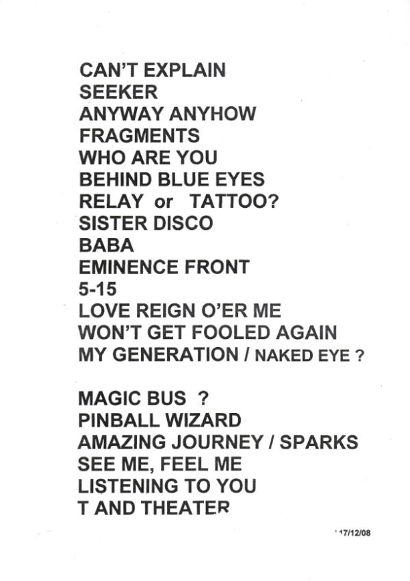 The Who - December 17, 2008 - London Indigo - London, UK Setlist