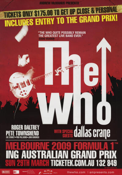 The Who - Melbourne / Australian Gran Prix, March 29, 2009 - Australia Poster (Promo)