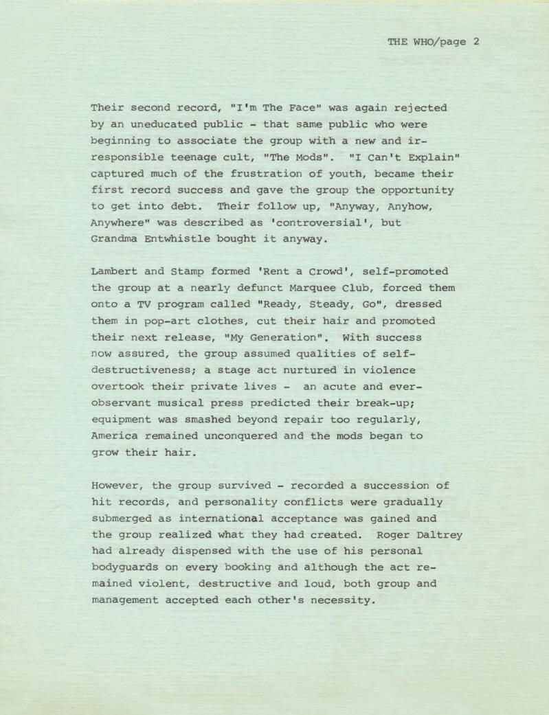 1971 - The Who - USA Press Kit