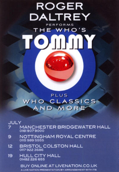 Roger Daltrey - Tommy -UK Dates - July 7 -19, 2011 UK Flyer