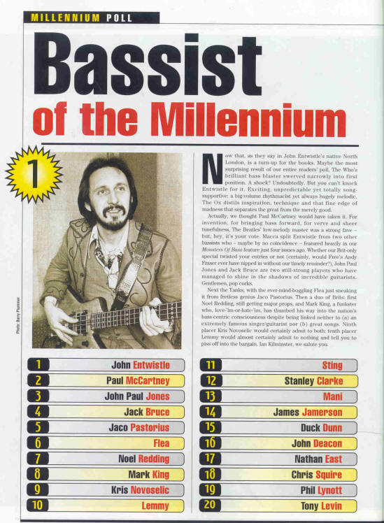 The John Entwistle Band - Promotional Article - Bassist Of The Millennium