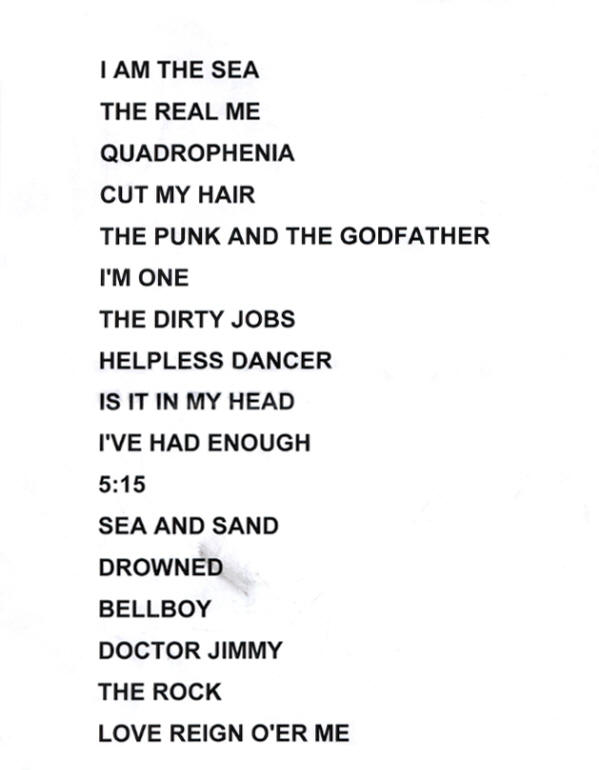 The Who - November 11, 2012 - Consol Energy Center - Pittsburgh, PA USA Setlist