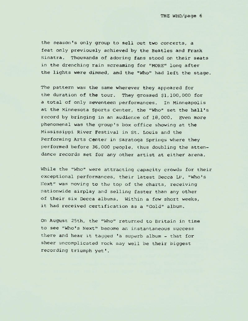 1971 - The Who - USA Press Kit