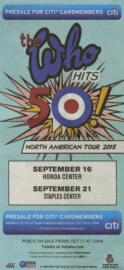 The Who Hit's 50 - USA Tour 2015 - September 16 & 21 Los Angles, CA USA