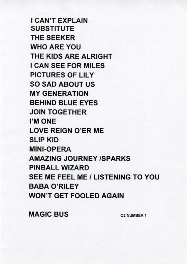 The Who - March 22, 2015 - 02 Arena - London, UK Setlist