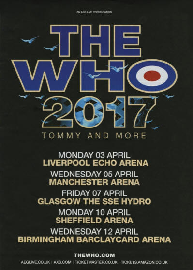 The Who - The Who 2017 Tommy And More - April, 2017 - UK Tour Dates
