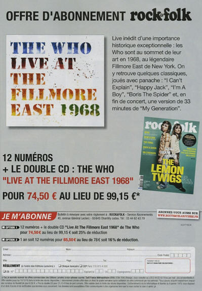 The Who - Live At The Fillmore East 1968 - 2018 France