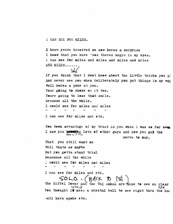 I Can See For Miles - Lyrics - Pete Townshend