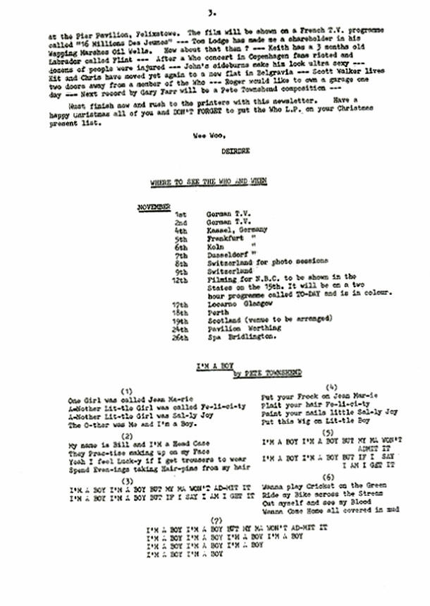 The Who - November/December 1966 - Who Fan Club Newsletter - 1966 UK