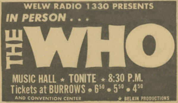 The Who - Music Hall - Cleveland, Ohio - November 14, 1969 USA Ad