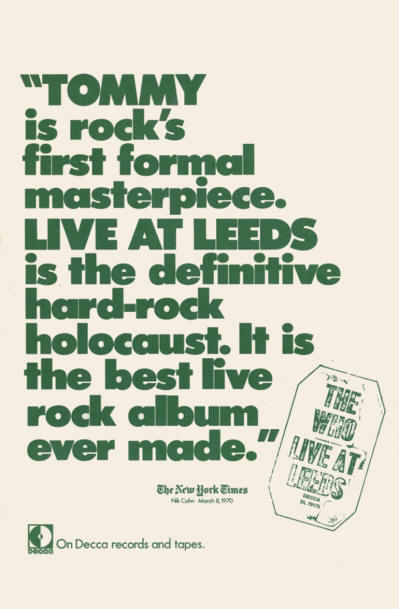 The Who - Live At Leeds - 1970 USA Ad