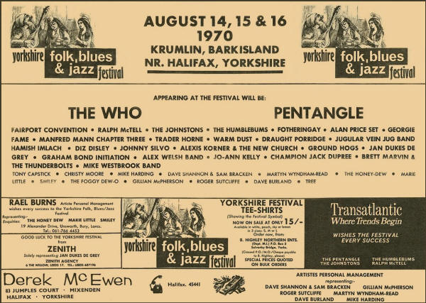 The Who - Yorkshire Folk, Blues & Jazz Festival - August 14, 15 & 16, 1970 UK