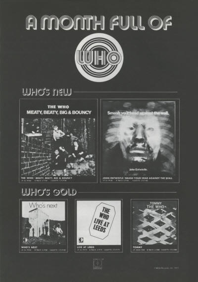 The Who - USA - A  Month Full Of Who - 1971 Ad