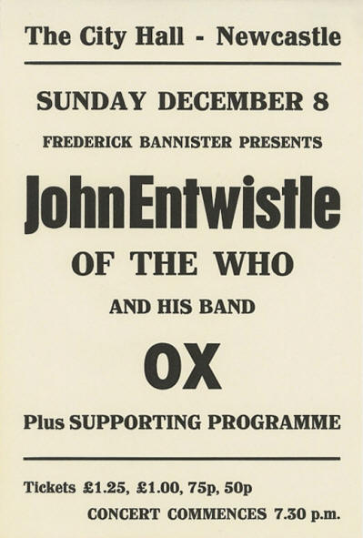 John Entwistle - The City Hall - Newcastle - December 8, 1974 UK Fyler