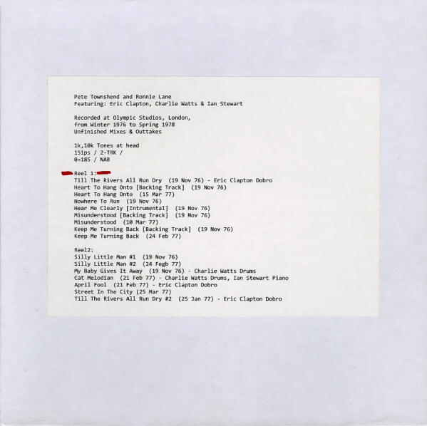 Pete Townshend - "Rough Mix" Outtake Reels