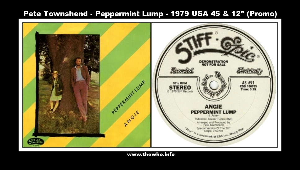 Pete Townshend / Angie - Peppermint Lump - 1979 USA 7" 45 & 12" 331/3 (Promo)