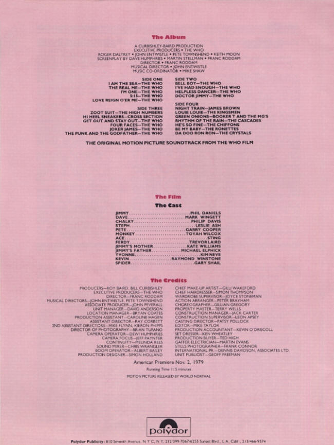 The Who - Quadrophenia - 1979 USA Press Kit