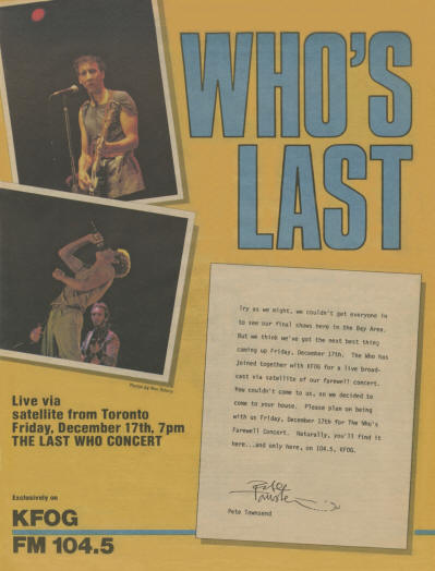 The Who - Who's Last - The Last Who Concert - December 17, 1982 - KFOG FM 104.5