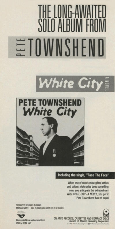 Pete Townshend - White City - 1985 USA Ad