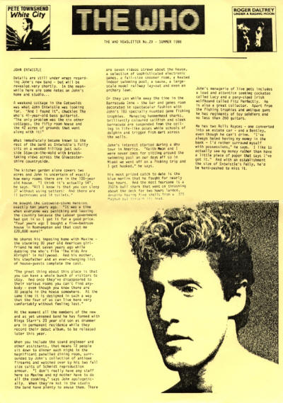 The Who - UK - The Who Newsletter #29 - Summer, 1986 