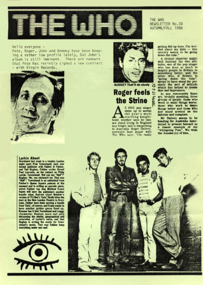The Who - UK - The Who Newsletter #30 - Autumn/Fall, 1986 