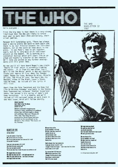 The Who - UK - The Who Newsletter #32 - 1987 