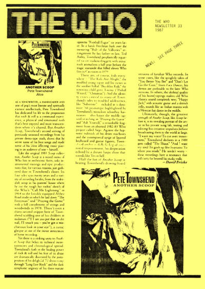 The Who - UK - The Who Newsletter #33 - 1987 