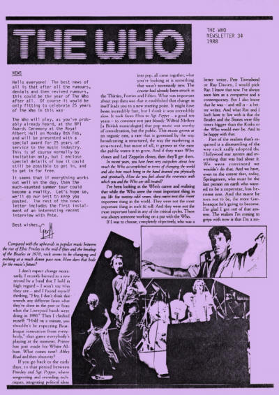 The Who - UK - The Who Newsletter #34 - Summer, 1988