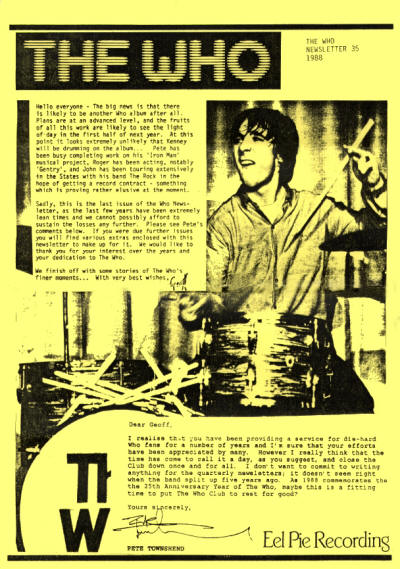 The Who - UK - The Who Newsletter #35 - 1988 