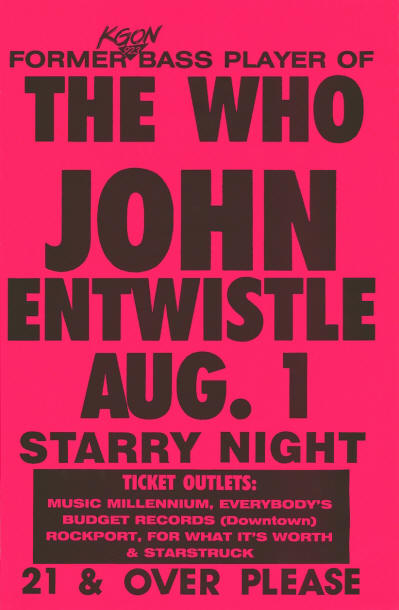 John Entwistle - Starry Night - Portland, Oregon - August 1, 1988 USA (Venue Promo)