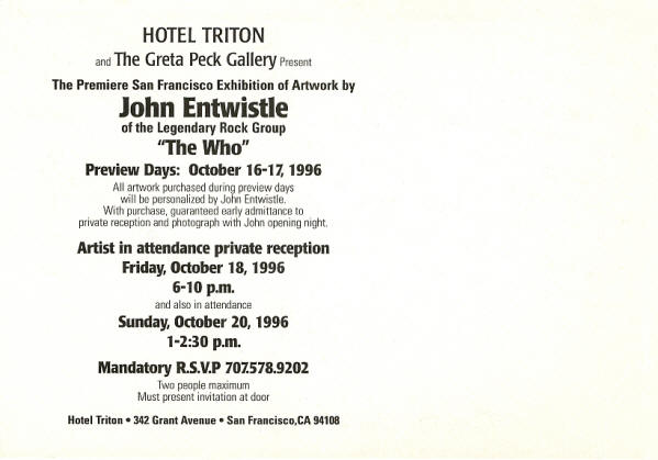 John Entwistle - Who's Art - San Francisco, CA October 16-20, 1996 USA (Flyer)