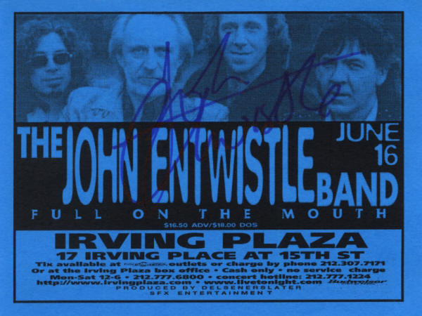 John Entwistle - Irving Plaza, NY - June 16, 1998 USA Flyer (Autographed by John Entwistle)